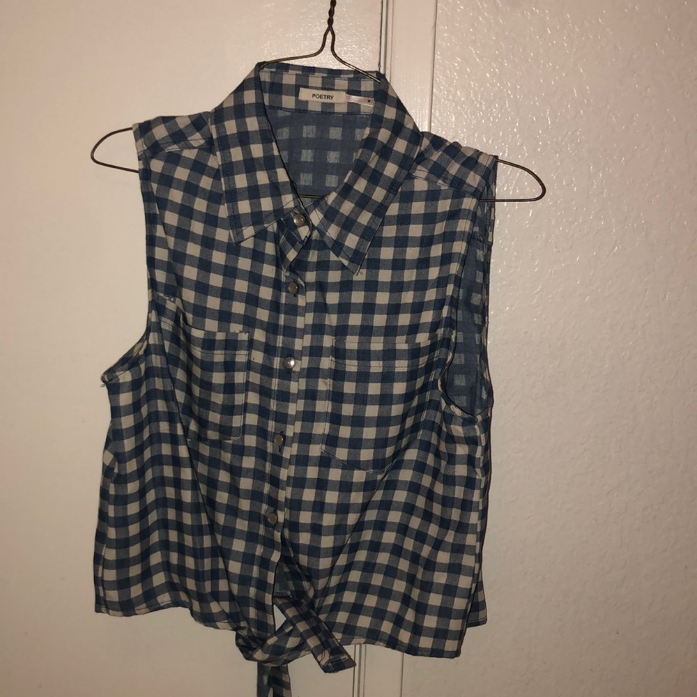 blue & white plaid blouse